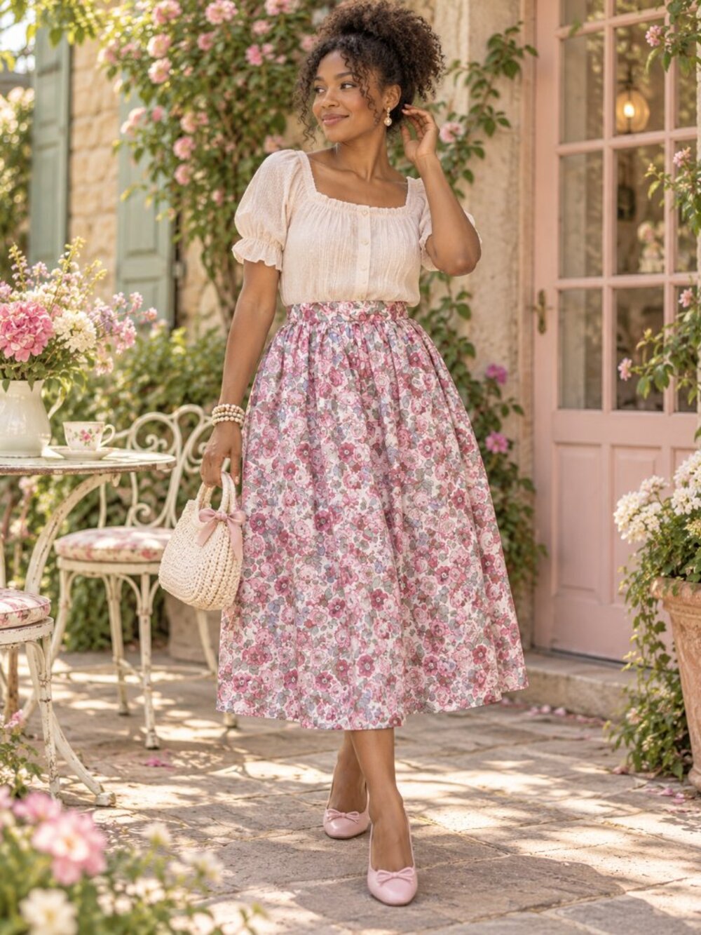 Vintage Laura Ashley Floral Cotton Skirt Made in Great Britain USA 10 w Pockets